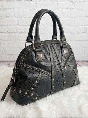 Black Studded Dome Satchel Handbag - Women's Fashion Satchel